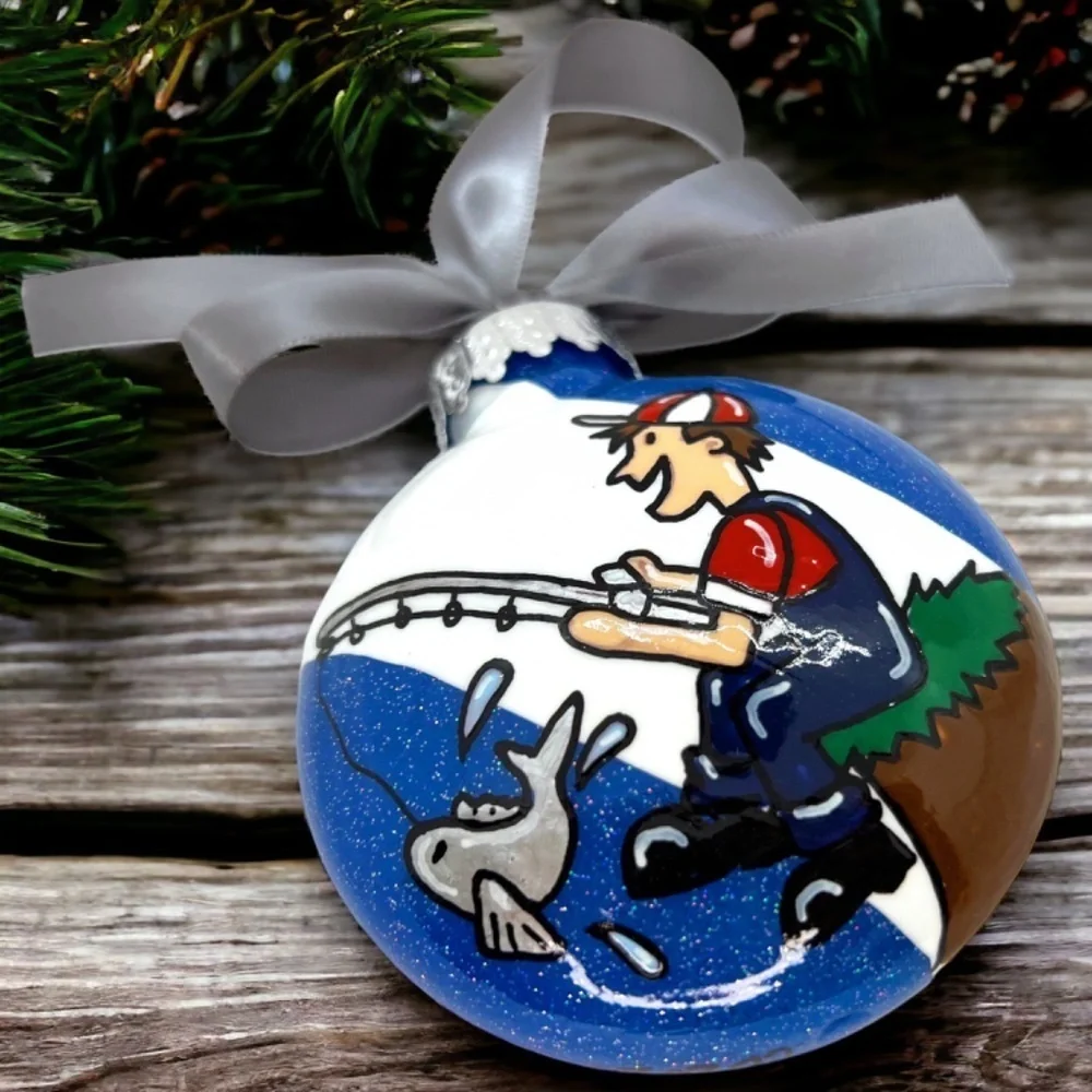 Fisherman Christmas Ornament, Personalized Holiday Gift for Fishing Enthusiasts